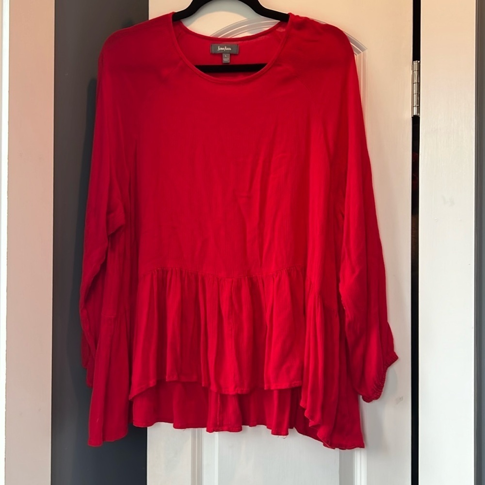 Neiman Marcus Red Flowy Blouse Top Size L